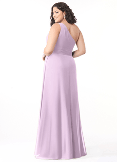 Azazie Dallas Vestidos de damas de honor Vestido de Lila Esmerilada de Gasa de Corte en A con Hombro unilateral image7