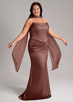 Azazie Sorrel Bridesmaid Dresses Espresso Mermaid Strapless Stretch Satin Convertible Dress image7