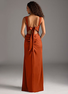 Azazie Jesaphine Bridesmaid Dresses Paprika Sheath Bow Stretch Satin Dress image5