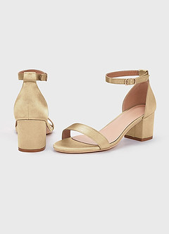 front Matching Color Metallic Satin One Strap Buckle Block Heel Sandals