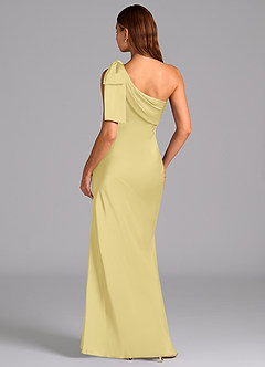 Azazie Yuanna Bridesmaid Dresses Lemon Sorbet Mermaid One Shoulder Stretch Satin Dress image2