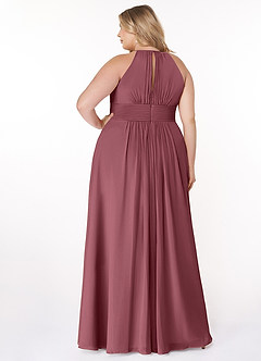 Azazie Bonnie Brautjungfernkleider A-Linie Schlüsselloch Gerüscht Chiffon Kleid Wüstenrose image7