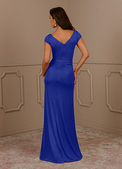 Azazie Roya vestidos de madre de la novia Vestido de Azul Real de Malla de Sirena con Cuello en V plisado image4