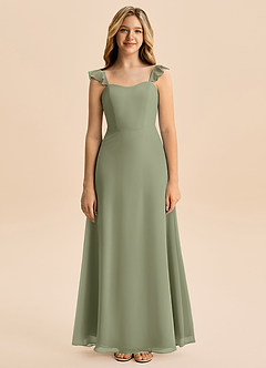 Azazie Mavie Junior Abito A-Line in Chiffon Increspato Pistacchio image4