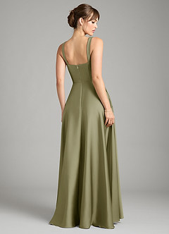 Azazie Shaude Bridesmaid Dresses Pistachio A-Line Pleated Stretch Satin Dress image2
