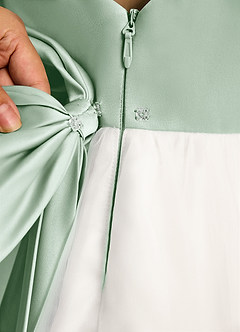 Azazie Eleni Blumenmädchenkleider Ballkleid Schleifen Tüll Kleid Elfenbein Agave image8