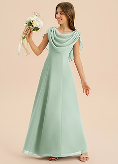 Azazie Lambie Junior Agave A-Line Pleated Chiffon Dress image1
