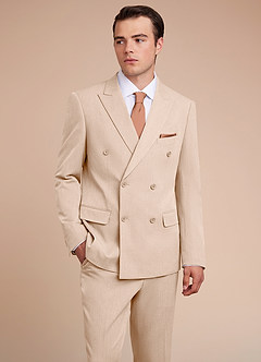 front Collins Tan Double Breasted Wool Blend Suit Jacket