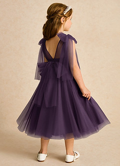Azazie Dori Robe Demoiselle D'honneur Fillette Robe Trapèze en Tulle Rayé Prune image3