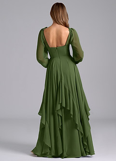 Azazie Karan Bridesmaid Dresses Olive A-Line Long Sleeve Chiffon Dress image2