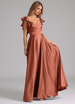 Azazie Leilani Bridesmaid Dresses Clay A-Line Ruched Stretch Satin Dress image4