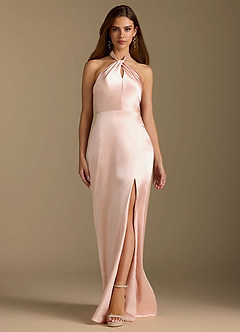 Azazie Tracie Robes de demoiselle d'honneur Robe Trapèze en Satiné métallisé Plissée Or Rose image6