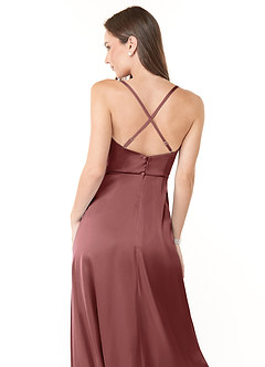 Azazie Naomie Bridesmaid Dresses Amethyst A-Line Cowl Neckline Side Slit Stretch Satin Dress image3