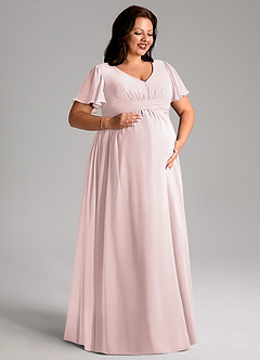 Azazie Verna Brudepigekjoler til gravide A-Line V-hals Ruched Chiffon Gulv-længde Kjole image10