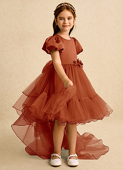 Azazie Cocoa vestidos de niña de las flores Vestido de Pimenton de Tul de Princesa con Plisado image8
