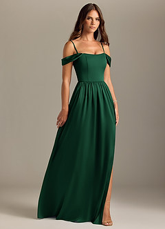 Azazie Calianna Bridesmaid Dresses Dark Green A-Line Off the Shoulder Stretch Satin Convertible Dress image7