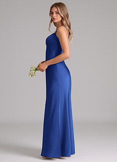Azazie Suttona Vestidos de damas de honor Vestido de Azul Real de Satén Elástico de Corte en A con Plisado image5