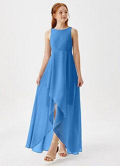 Azazie Lizette Junior Abito A-Line in Chiffon Plissettato Blue Jay image4