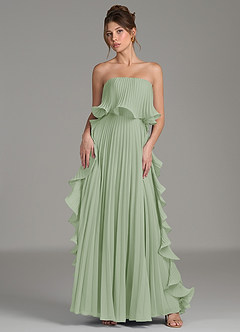 Azazie Alexia Robes de demoiselle d'honneur Robe Trapèze en Mousseline de soie Rayé Vert Sauge image1