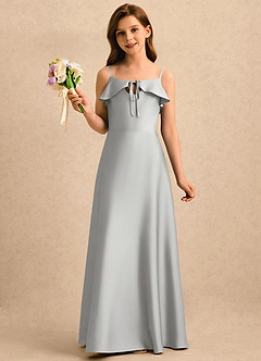 Azazie Kapri Girls Formal Flower Girl Klänningar Klä A-Line i Stretch Satin Rynkad image1