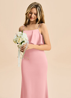 Azazie Galene Junior Powder Pink Mermaid Stretch Satin Dress image5
