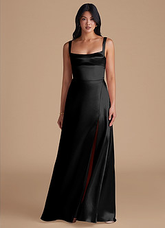 Azazie Hope Robes de demoiselle d'honneur Robe Trapèze en Satiné métallisé avec poches Noir image2