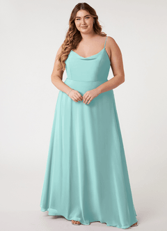 Azazie Daenerys Bridesmaid Dresses Aqua A-Line Cowl Chiffon Dress image8
