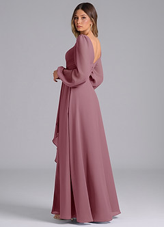 Azazie Liah Bridesmaid Dresses Vintage Mauve A-Line Long Sleeve Chiffon Dress image2