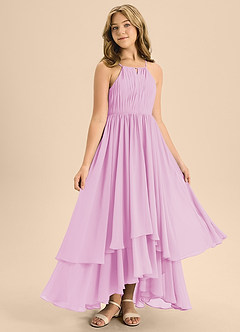 Azazie Elliora Junior Candy Pink A-Line Pleated Chiffon Dress image3