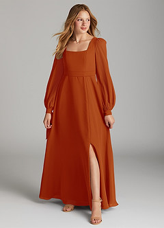 Azazie Leonia Junior Paprika A-Line with Pockets Chiffon Dress image1