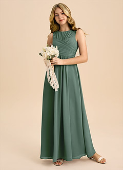 Azazie Skyla Junior Linia A Pofałdowany Szyfon Długość podłogi Młodsza druhna Sukienka image5