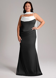 Azazie Sorrel Bridesmaid Dresses Ivory Black Mermaid Strapless Stretch Satin Convertible Dress image7