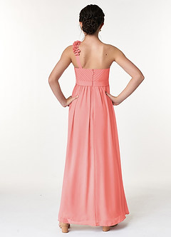 Azazie Flower Junior Coral A-Line Pleated Chiffon Dress image2