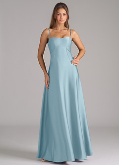 Azazie Valentine Bridesmaid Dresses Moody Blue A-Line Corset Stretch Satin Dress image3