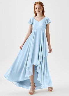 Azazie Caria Junior Sky Blue A-Line Pleated Chiffon Dress image5