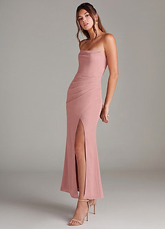 Azazie Leonis 신부 들러리 드레스 인어 스트랩리스 쉬폰 발목 길이 드레스 image3