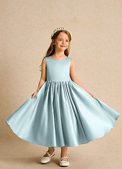 Azazie Doodlebug vestidos de niña de las flores Vestido de Neblina de Satin Mate de Corte En A con Lazo image4