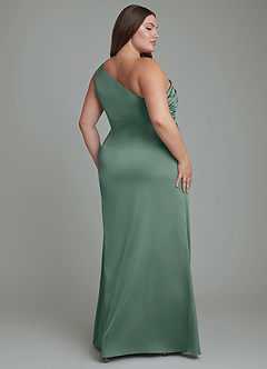 Azazie Akilah Jurken voor bruidsmeisjes Jurk van Stretch Satijn met Zeemeermin One-shoulder Eucalyptus image9