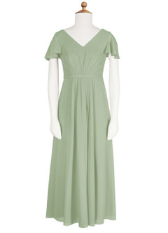 Azazie Peony Junior Dusty Sage A-Line Pleated Chiffon Dress image6