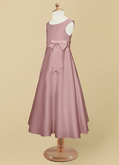Azazie Lindy Flower Girl Dresses Dusty Rose A-Line Pleated Matte Satin Dress image11