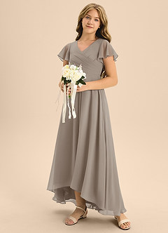 Azazie Induh Junior Taupe A-Line Pleated Chiffon Dress image2