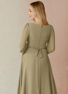 Azazie Leonia Bridesmaid Dresses Moss Green A-Line Long Sleeve Chiffon Dress image7