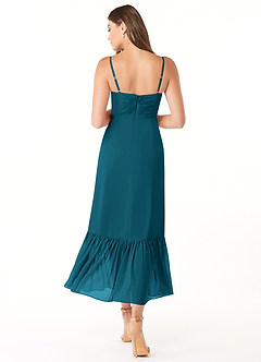 Azazie Justina Brautjungfernkleider A-Linie Herzausschnitt Chiffon Kleid Tintenblau image2