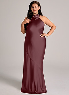 Azazie Velli Brudtärnklänningar Klä av Sjöjungfru i Stretch Satin Hög hals Sangria image10