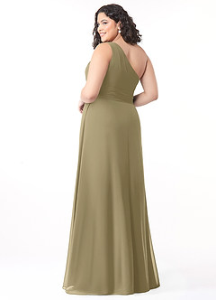 Azazie Dallas Vestidos de damas de honor Vestido de Musgo Verde de Gasa de Corte en A con Hombro unilateral image7