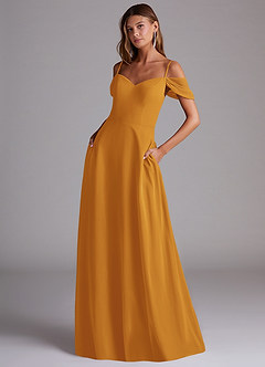 Azazie Marley Bridesmaid Dresses Butterscotch A-Line Off the Shoulder Chiffon Convertible Dress image1