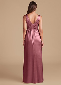 Azazie Tanicia Jurken voor bruidsmeisjes Jurk van Metaalachtig Satijn met A-Lijn Geplooid Woestijnroos image6