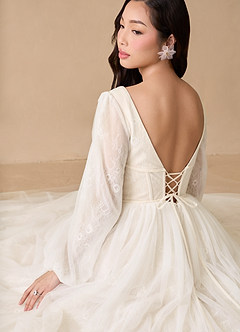 Azazie Cressida Wedding Dresses Diamond White Champagne Ball-Gown Lace Tulle Dress image5