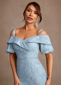 Azazie Golda Mother of the Bride Dresses Sky Blue Sheath Off the Shoulder Floral Burnout Dress image4