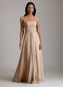 Azazie Clarisa Bridesmaid Dresses Taupe A-Line Pleated Chiffon Dress image5